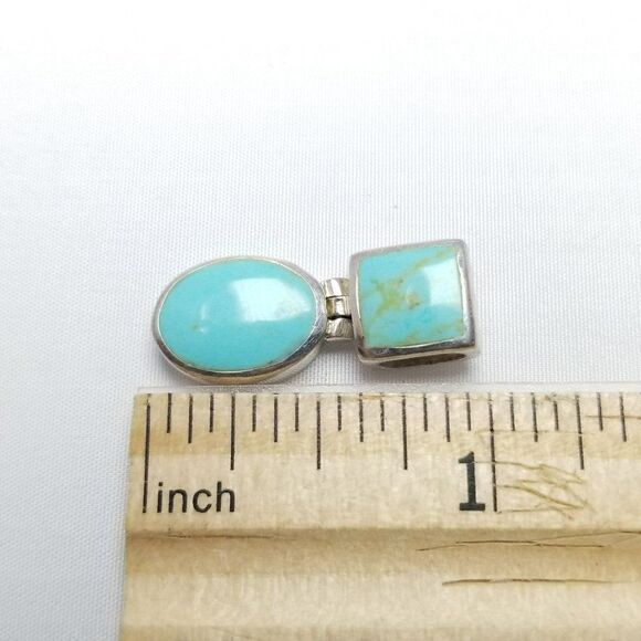 Vintage Sterling Silver Blue Turquoise Inlaid Stone Slide Pendant, Minimal - Picture 6 of 7